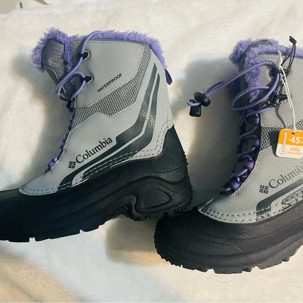 🤍💜💎💎Columbia Kids' Black and Lavender Snow Boots